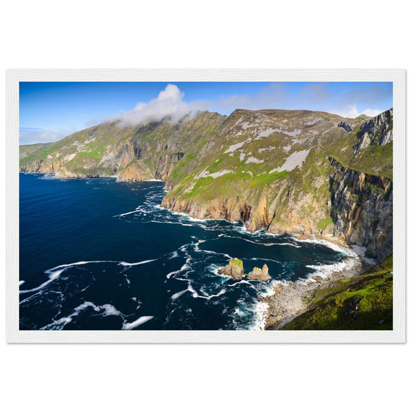 Immerse yourself in the awe-inspiring beauty of Ireland's Slieve League with our stunning framed print. This captivating artwork brings to life the majestic cliffs of Slieve League, standing proudly along the enchanting Wild Atlantic Way.